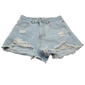 Signature 8 Shorts Womens S Distressed Cutoff Frayed Denim Blue Button Fly